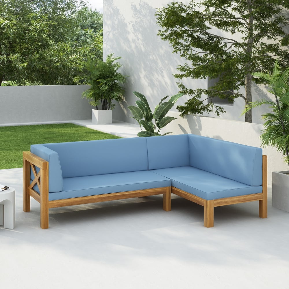 Brava Outdoor Acacia Wood X-Back Patio Sectional Sofa by Christopher Knight Home