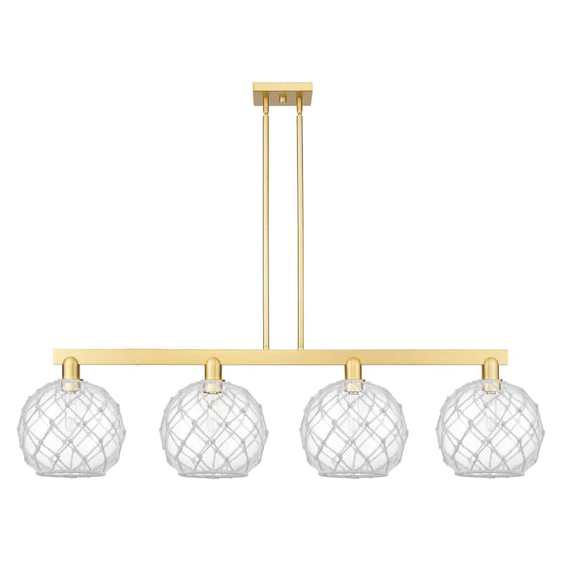 Innovations Lighting Endless Possibilities Arcadia - Farmhouse Rope - 4 Light 53" Stem Hung Island Light - Clear Glass with White Rope/Satin Gold
