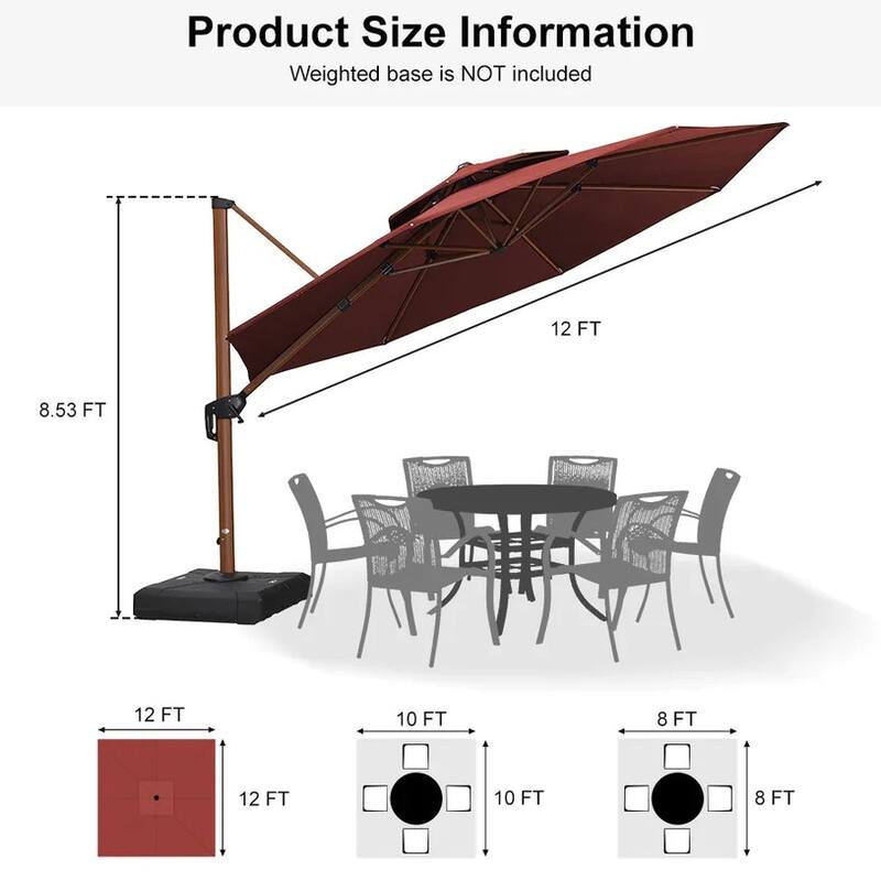 PURPLE LEAF 12ft Round outdoor cantilever Patio Umbrella wood colour