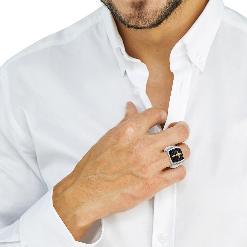 Effy Men's 925 Sterling Silver/18K Yellow Gold ,Black Sapphire Ring