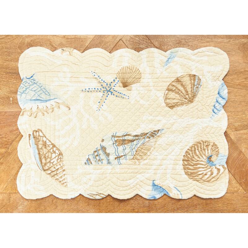 Madeira Coastal Beach Sea Shell Quilted Scallop Rectangular Cotton Quilted Placemat Set of 6 - Set of 6