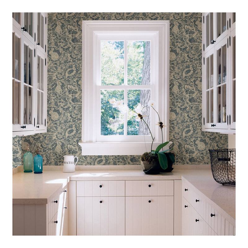 NuWallpaper Blue Terrene Illustrative Woodland Pattern Peel-and-Stick Wallpaper - 216in x 20.5in x 0.025in