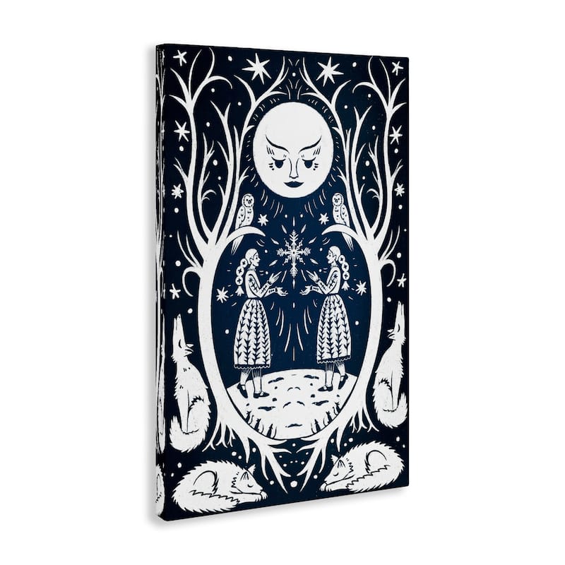 Stupell Woodland Folk Girls with Moon Canvas Wall Art Design By Hannah Moren