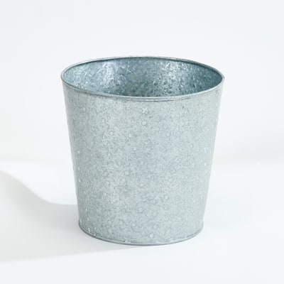 Galvanized Metal Christmas Planter Bucket with White Stars and Dots, 9.25" Height, 9.5" Diameter, Set of 2 - 9.25
