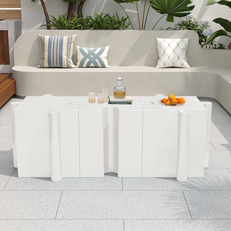 Christopher Knight Home - Joli Puzzle Art Modern 3-Piece Modular Outdoor Side Table Set with Interlocking Design