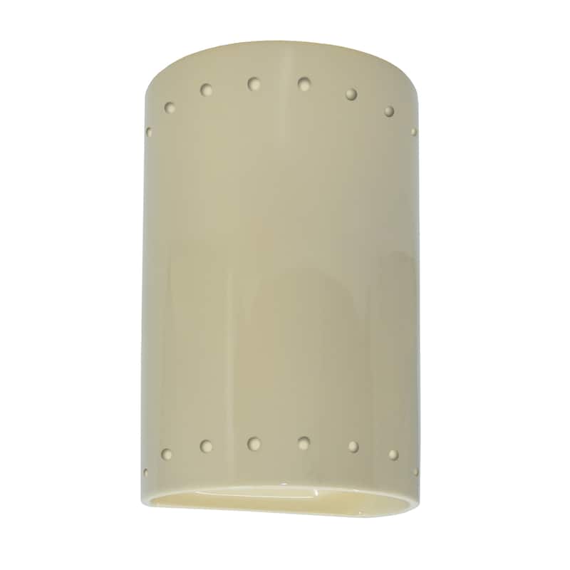 Justice Design Ambiance - Small Cylinder w/ Perfs Wall Sconce - Closed Top (Outdoor) - Replaceable Bulb - Vanilla Gloss