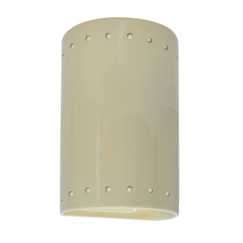 Justice Design Ambiance - Small Cylinder w/ Perfs Wall Sconce - Open Top & Bottom (Outdoor) - Replaceable Bulb - Vanilla Gloss