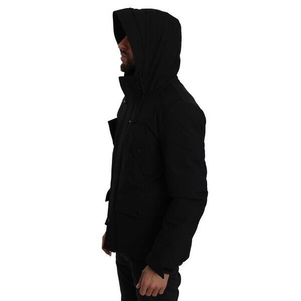 black hooded coat