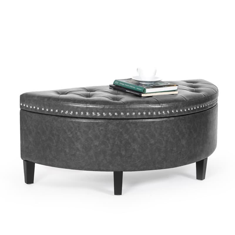 Adeco Half Moon Tufted Storage Ottoman Bench