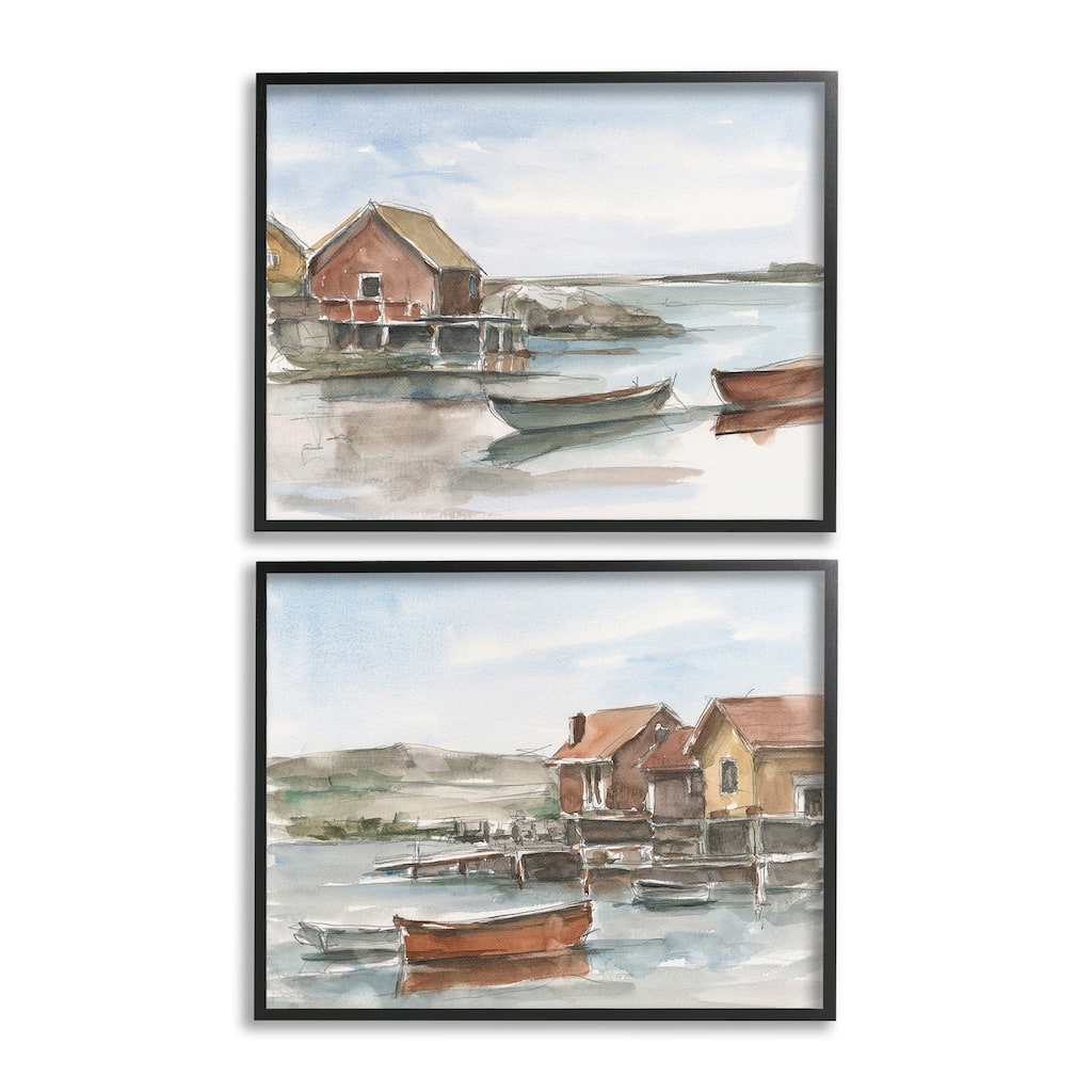 Stupell Coastal Shack Landscape Framed Giclee Art Design By Ethan Harper (Set of 2)