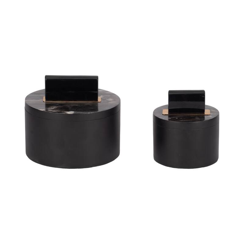 Sagebrook Home 6/7" Wheatly Black Boxes MDF, Iron Resin, and Glass, Chic Home Organization, Set of 2 - 7" x 7" x 6"