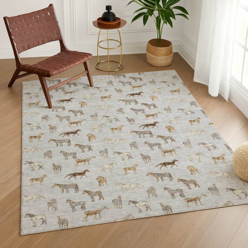 Machine Washable Indoor/ Outdoor Horses Chantille Rug