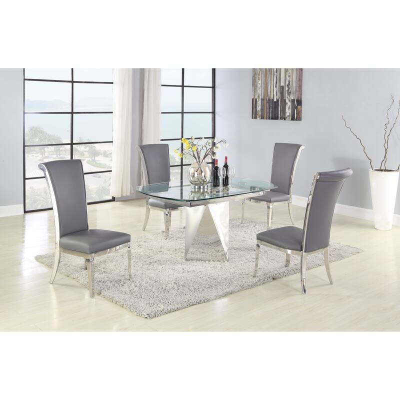 Somette Ariela 5-Piece Dining Set with Motion-Extendable Glass Table and Gray Chairs