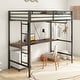 preview thumbnail 1 of 6, Twin Size Metal Loft Bed with Integrated Desk and Closet Rod, Space-Saving Frame with Guardrails and Ladder Black