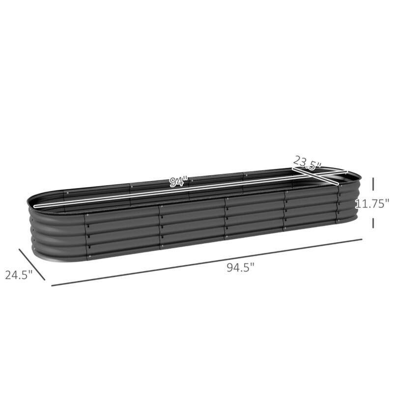 Modular Raised Garden Bed with Galvanized Steel and Drainage - 94.5" L x 24.5" W x 11.75" H
