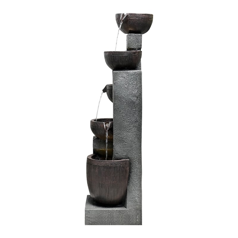 43.7-inch H Outdoor Garden Fountain with LED Lights 5-Tier Waterfall
