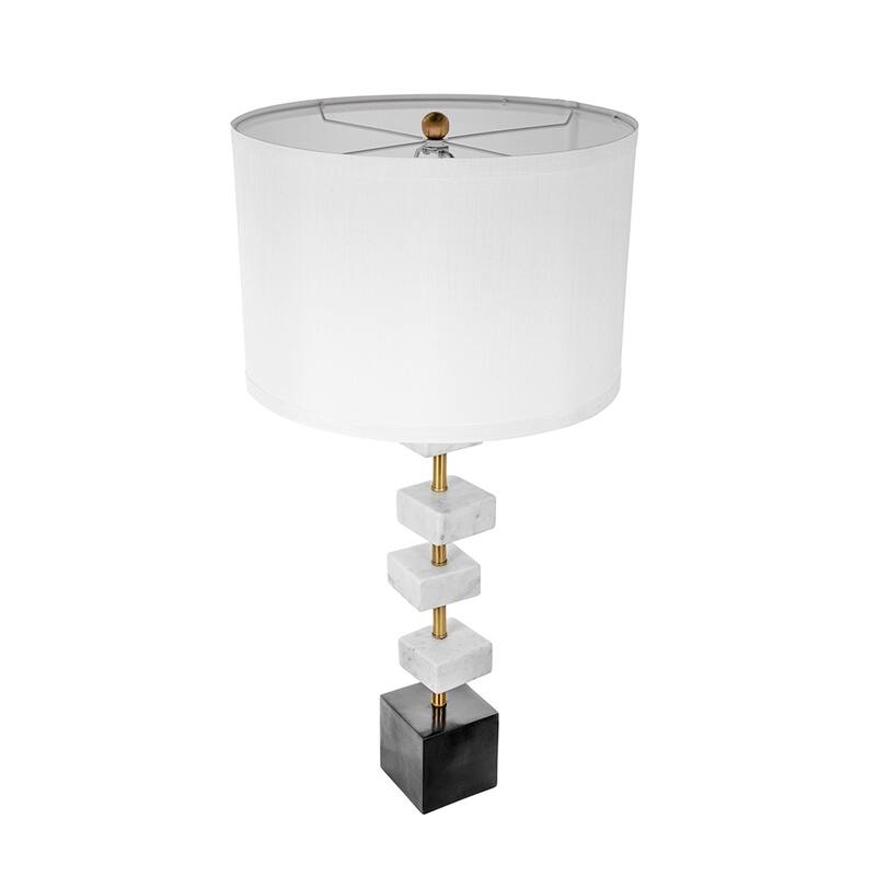 Marble Table Lamp with Brass Frame and White Fabric Shade Modern Vintage Style