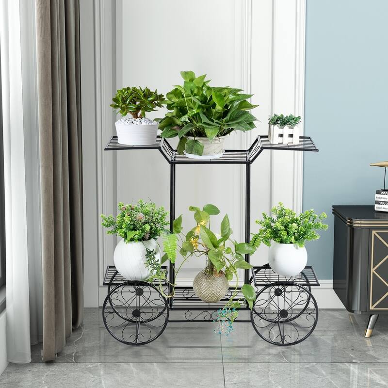 6-Tier Garden Cart Flower Rack with Metal Shelves for Indoor Outdoor - 32" x 10" x 30"(L x W x H)