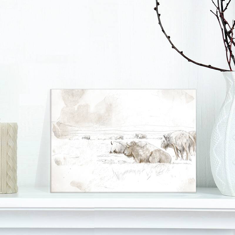 Designart "Wild Bison Buffalo Sketch" Farmhouse Animal Print on Wrapped Canvas