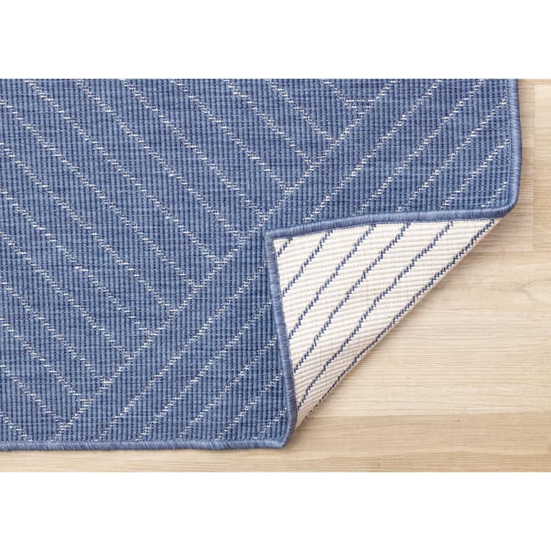 Blue White Traverse Stripes Indoor/Outdoor Rug
