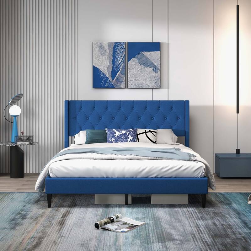 Costway Queen Size Upholstered Platform Bed with Button Tufted