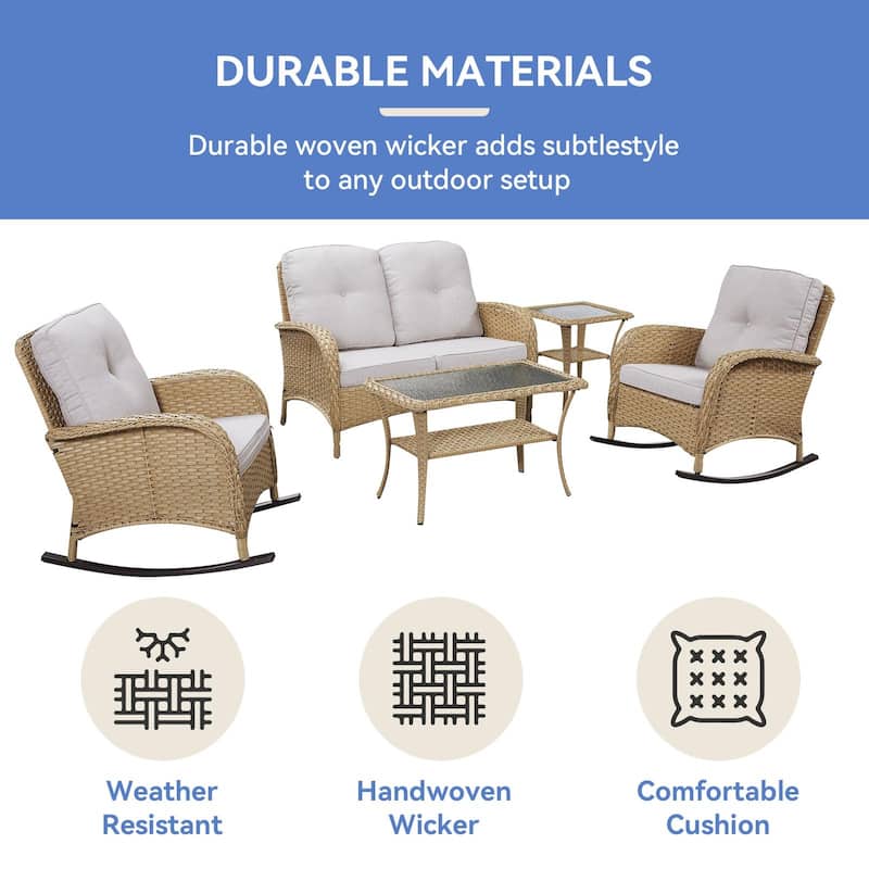 Gymojoy Outdoor Loveseat Sofa Coffee Table Rocking Chair SIde Table Set