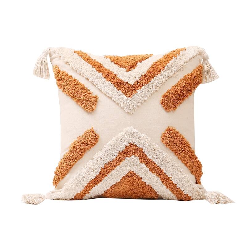 Wholelinens Boho Tufted Embroidered Cotton Pillow Cover - Cross