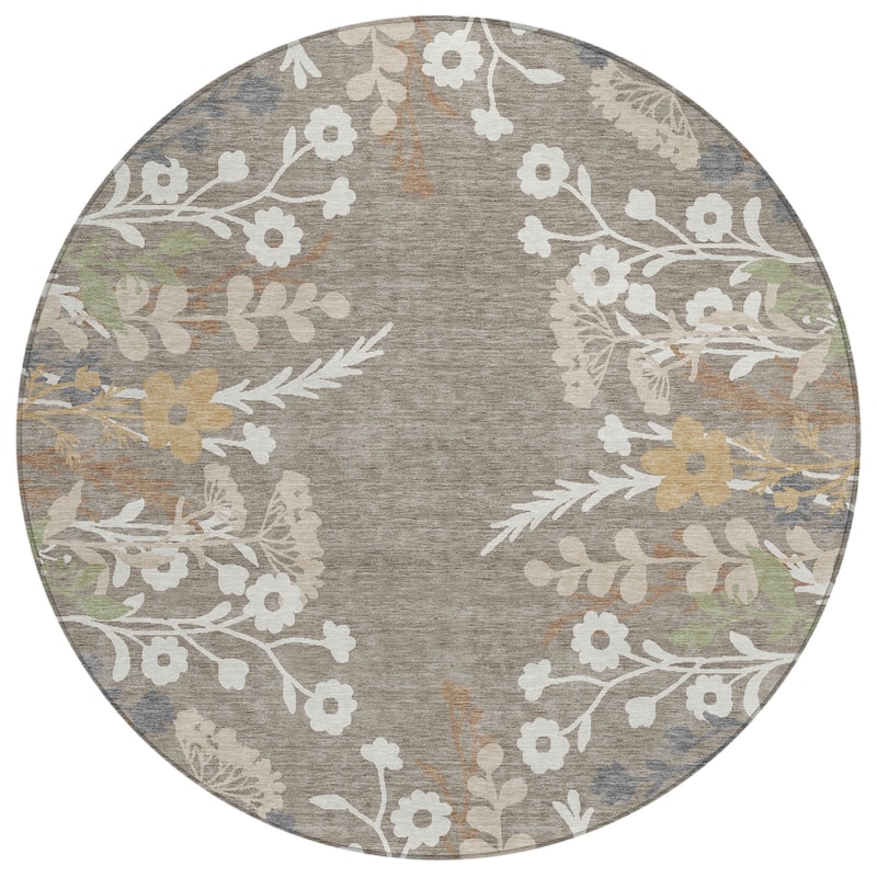Machine Washable Indoor/ Outdoor Floral Border Chantille Rug
