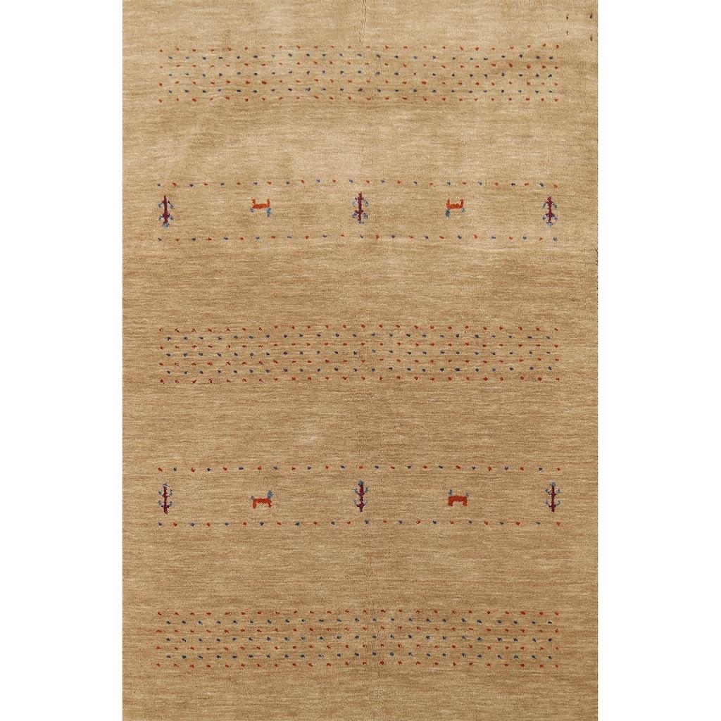 Tribal Yellow Gabbeh Accent Rug Hand-Knotted Wool Carpet - 3'11"x 5'10"