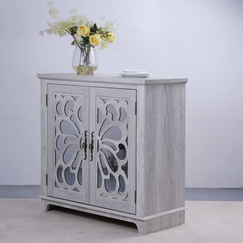 Rossetta Elegant Wooden Intricate Cutout Charming Butterfly Pattern Accent Cabinet with Adjustable Shelf