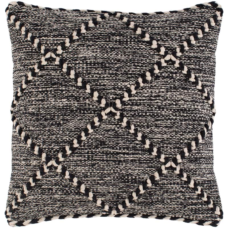 The Curated Nomad Pyrola Handwoven Black and White Boho Throw Pillow