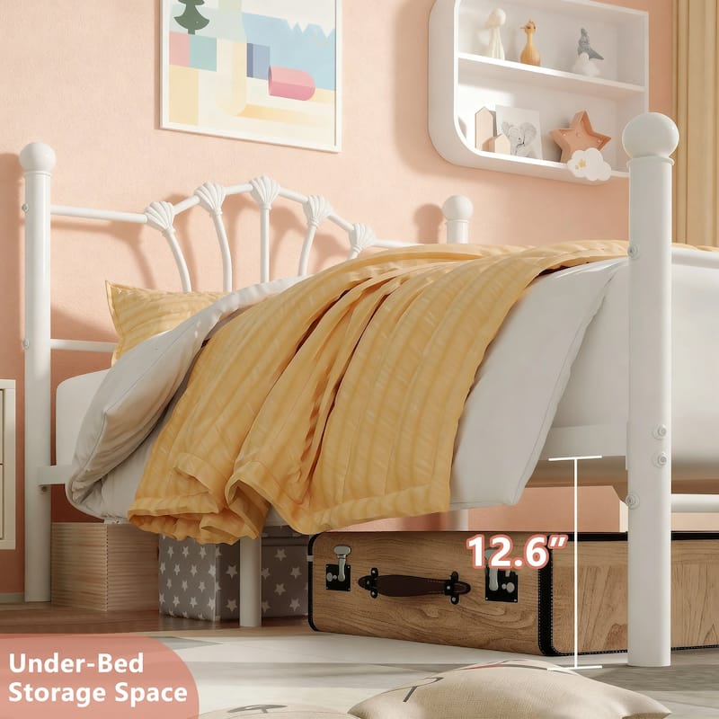 VECELO 2-Pack Twin Size Classic Metal Bed Frame Shell & Roman Column Design Sturdy Space-Saving Twin Bed Frame for Family Kids
