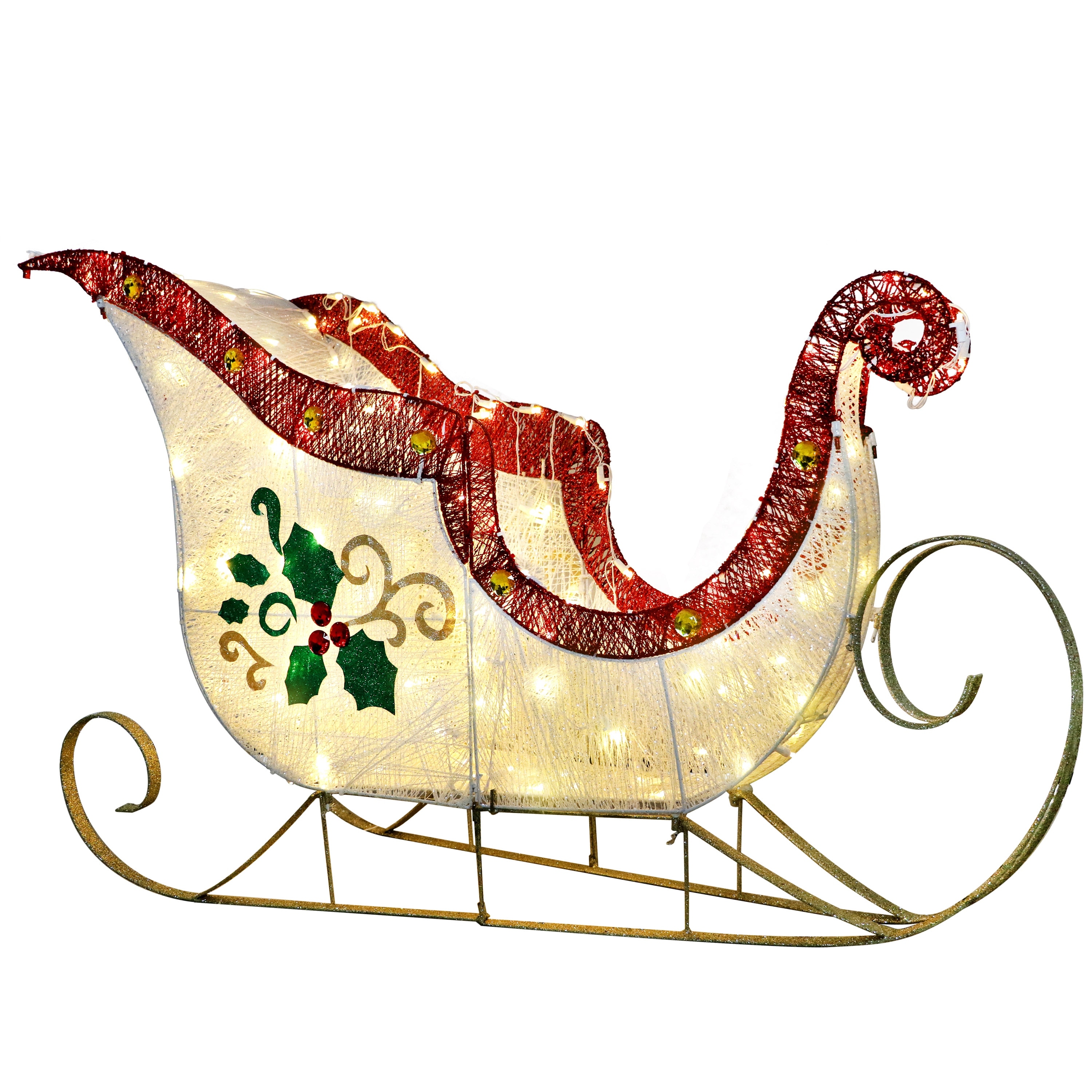 Puleo International 32" Pre-Lit Outdoor Sleigh Christmas Holiday Decor with 120 Warm White Twinkling LED Lights