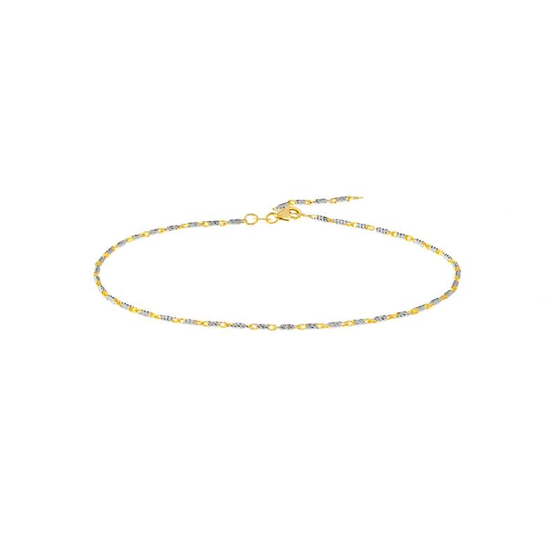Curata 14k Two-tone Gold 10" 1.5mm Two tone Diamond-cut Lumacina Ankle Bracelet Anklet