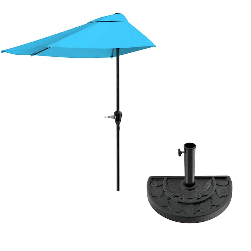 Pure Garden 9ft Half Umbrella with Base