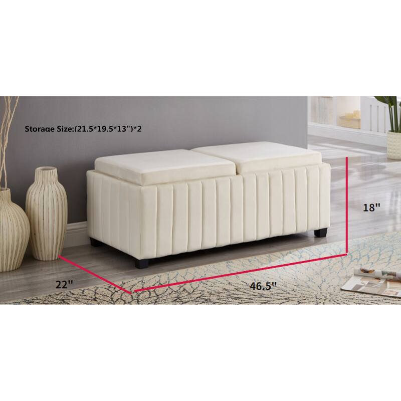 Upholstered Seat Hallway Bench with Coffee Tray, Rectangular Storage Bench with Flip, Bedroom End of Bed Bench