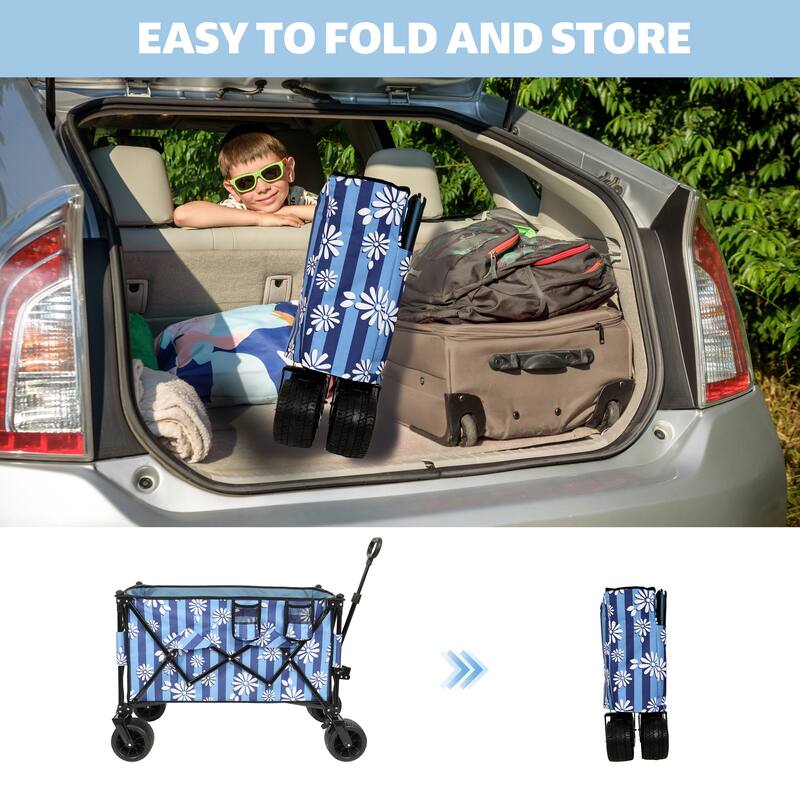 480lb Extended Heavy-Duty Folding Wagon - All-Terrain Wheels with Drink Holders, Side Pocket & Brakes