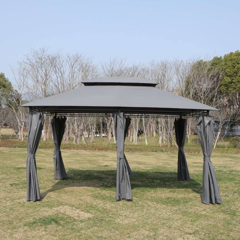 13x10 FT Outdoor Large Patio Shade Canopy with Ventilated Double Roof and Detachable Mesh Cover