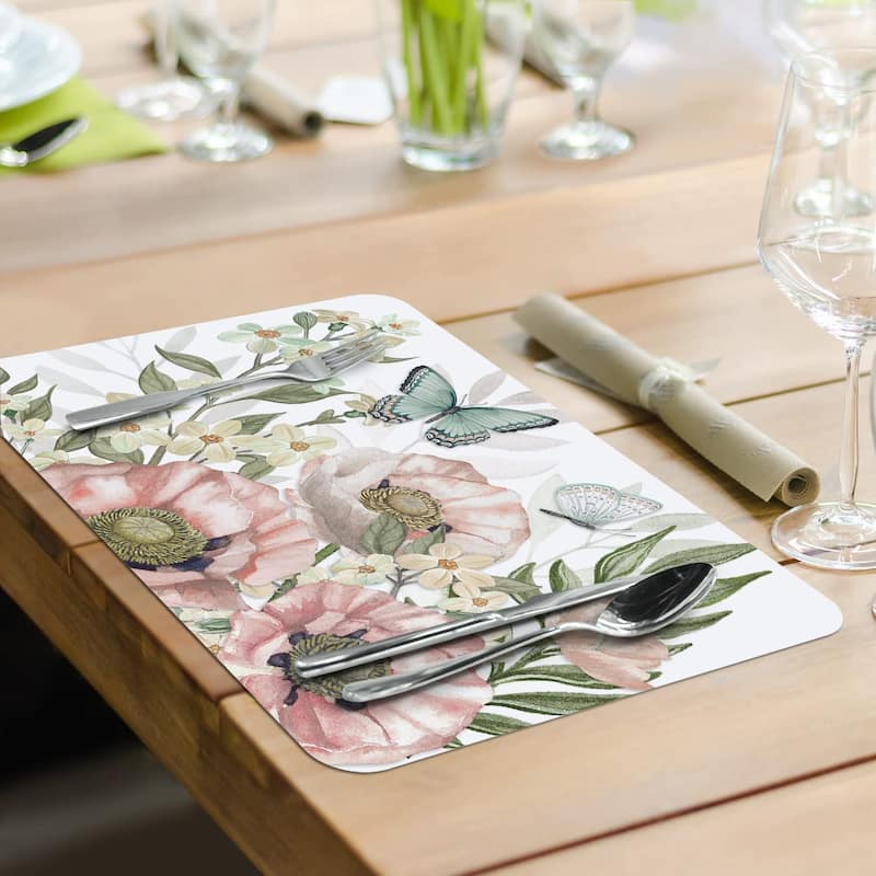 CounterArt Boho Butterfly Reversible Easy Care Flexible Plastic Placemat 4 Pack Made in The USA