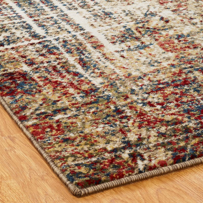 Porch & Den Delta Distressed Ivory / Crimson Abstract Area Rug