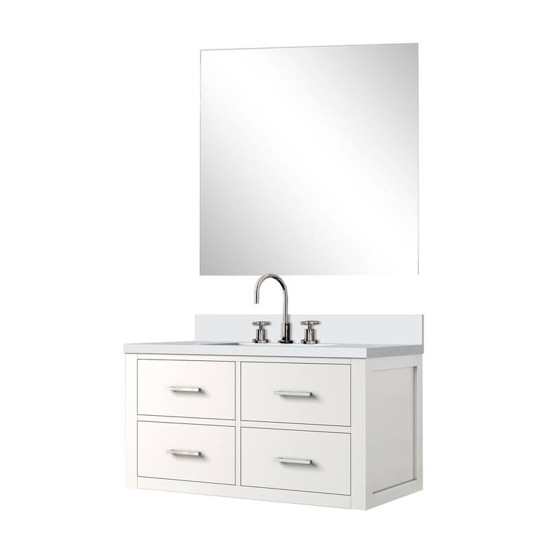 Castor Bath Vanity with Cultured Marble Top, Sink, Mirror and Faucet
