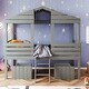 preview thumbnail 21 of 26, Wood Twin Size House-shaped Low Loft with Two Drawers, Ladder and Guardrail