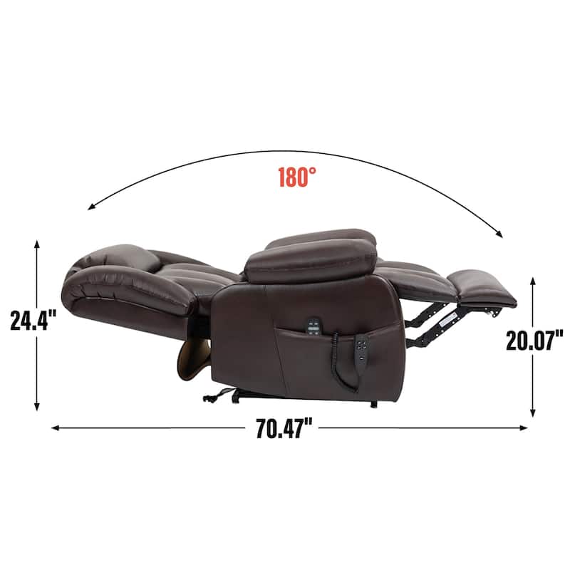 Brown Medium-Sized Electric Power Lift Recliner Chair in Genuine Leather with Dual Motors, 8-Point Massage, Lumbar Heating
