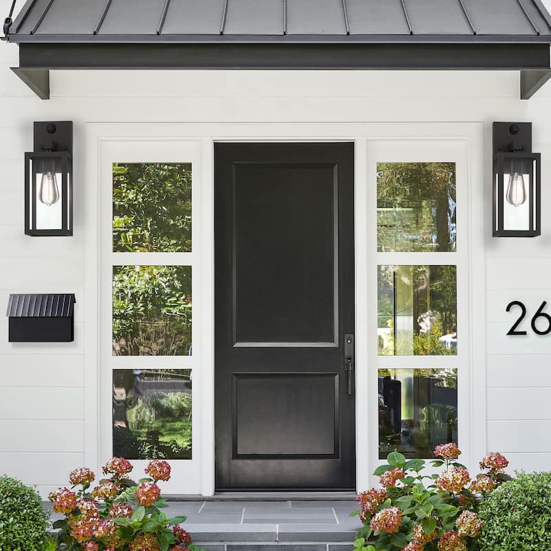 1-Light 14.02" Outdoor Wall Lights Motion Sensor Dusk to Dawn with Matte Black Finish and Clear Glass Shade