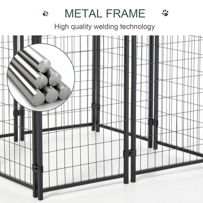 Pawhut Large Outdoor Dog Kennel Galvanized Steel Fence with UV-Resistant Oxford Cloth Roof & Secure Lock