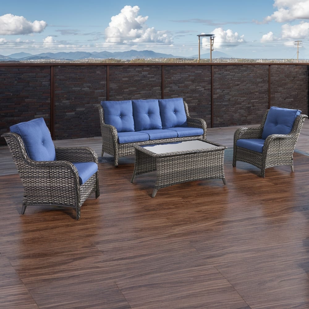 Pocassy 4-Piece Outdoor Sofa Patio Chair with Coffee Table