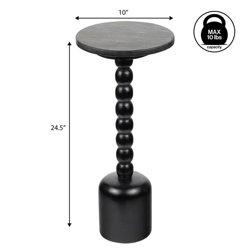 Turner 24.5" Designer Cottage Spindle Wood Drink & End Table, White Marble Top, By JONATHAN Y