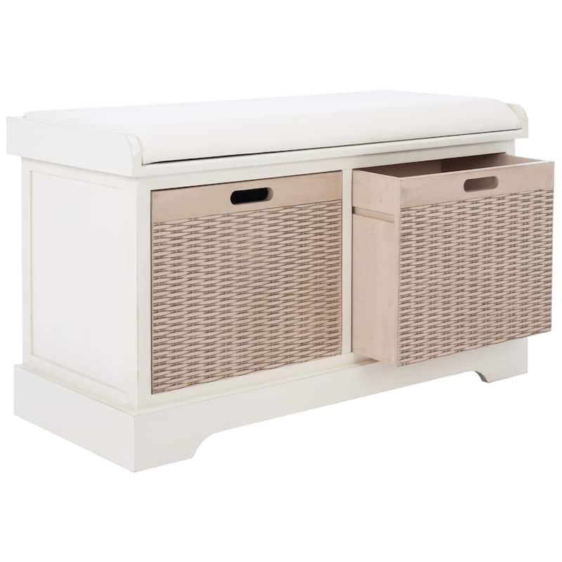 SAFAVIEH Landers 2-Drawer with Cushion Storage Bench - 32.3" W x 15" L x 19" H
