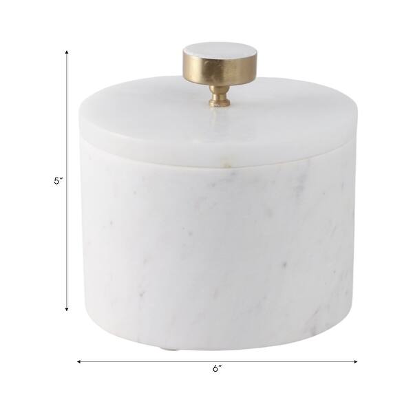 Stone Alabaster Box Accent Round Shape Sleek Lid Modern Glam Design ...