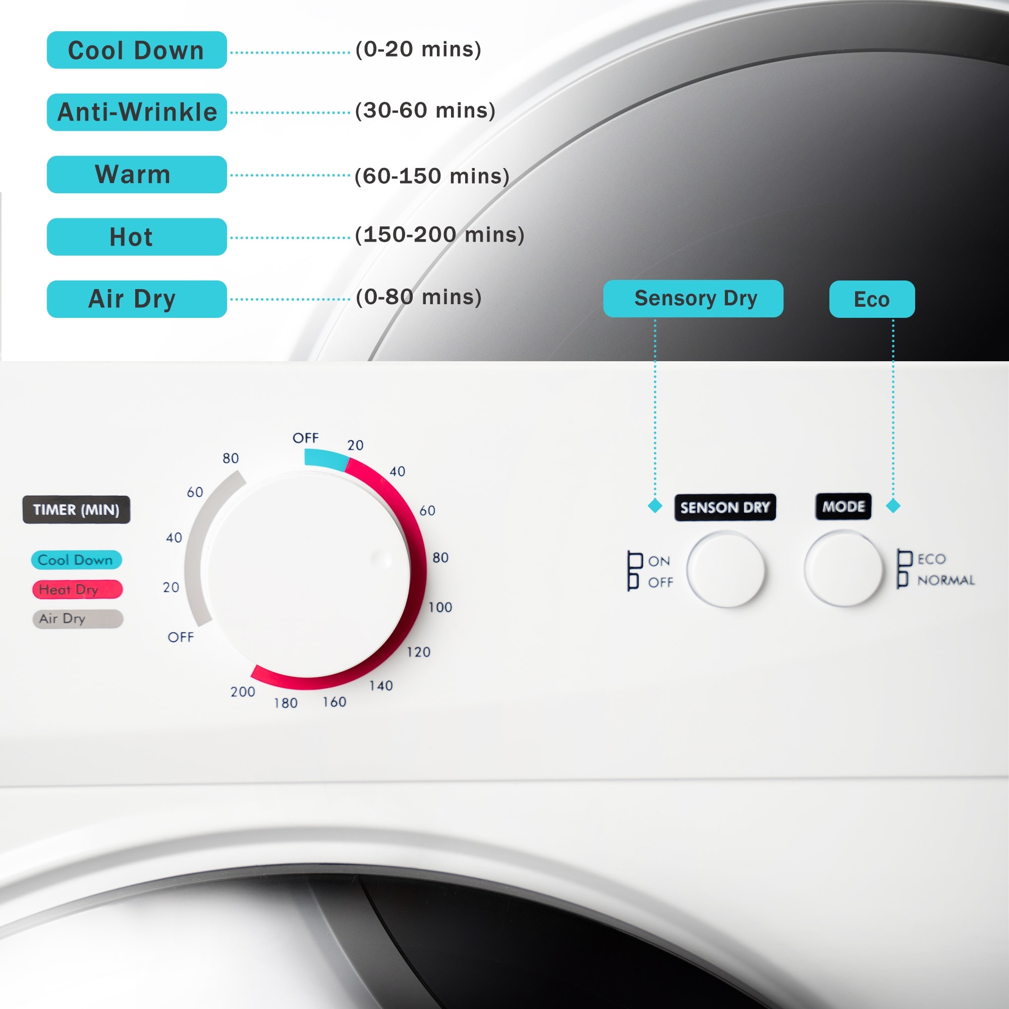 TIRAMISUBEST Electric Portable Clothes Dryer with Touch Screen Panel - White